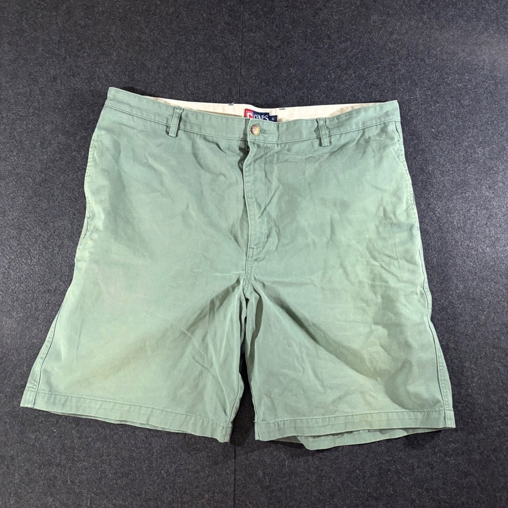Chaps Chino Shorts Mens 42 Green Flat Front Cotton Twill Casual Classic Preppy